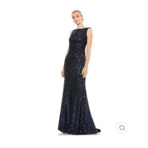 IEENA For MAC DUGGAL COWL BACK BOAT NECK SEQUINED GOWN sz 14